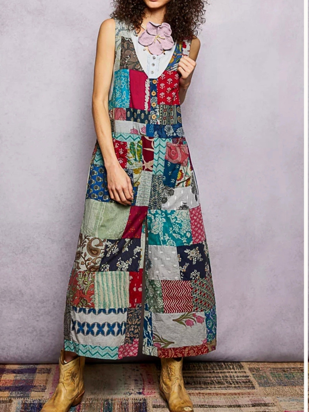 POL Patchwork Sleeveless Jumpsuit- Multicolor